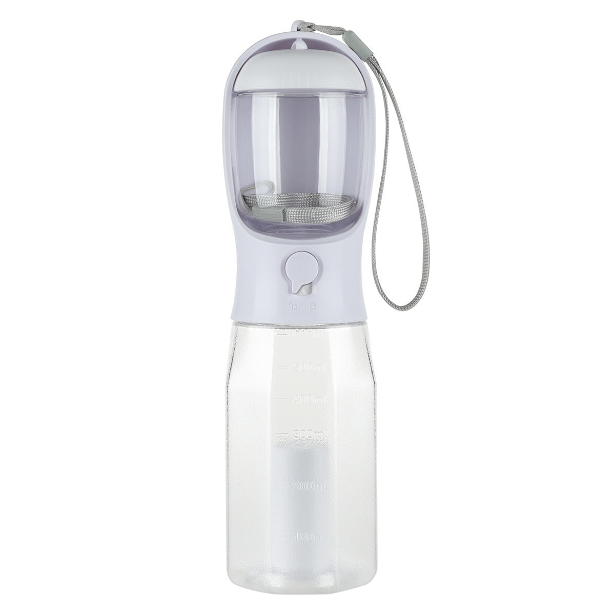 Bouteille d'eau pour Chien, 600 ML Gourde Voyage pour Chien, Distributeur d'eau Extérieure Multifonctionnel pour Chien et Chat avec 100 g Récipient de Nourriture et Sac à Caca , Blanc