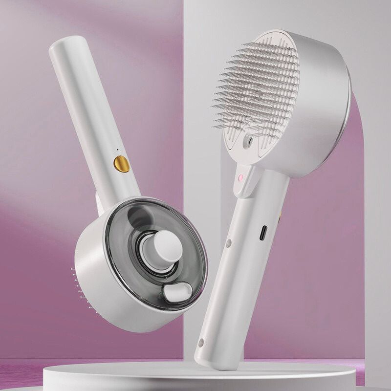 Autonettoyant Brosses Vapeur Chat Peigne de Spray pour Massage, Toilettage et Épilation pour Animaux Chats Chien Lapin Gris Perle